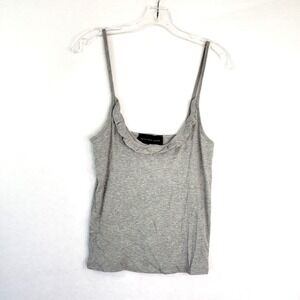 Know One Cares Ribbed Tank Top Womens L Gray Ruffle Trim Sleeveless Casual Retro